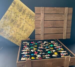 Thomas Pacconi Classics 2003 48 Mini Glass Christmas Ornaments & Wood Crate